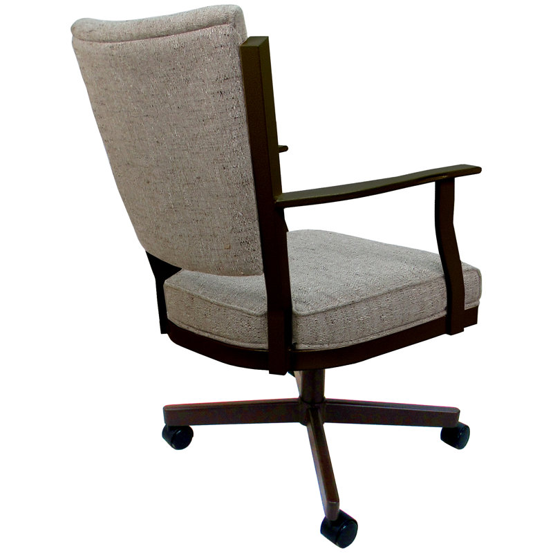 Danyael Metal Dining Caster Chair with Arms, Brown, Hemsath Driftwood