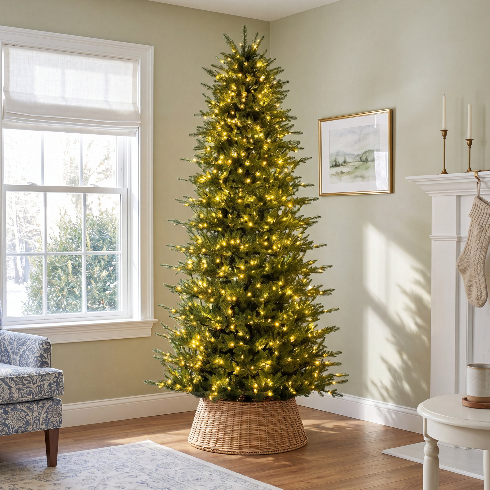 Pre-Lit Fir Christmas Tree, Clear/White, 12'