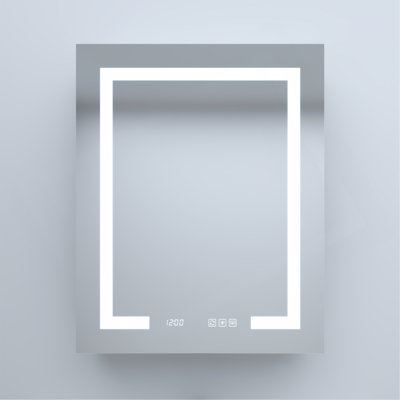 24 In. W X 30 In. H Rectangular Silver Aluminum Recessed/Surface Mount Right Medicine Cabinet With Mirror LED And Clock