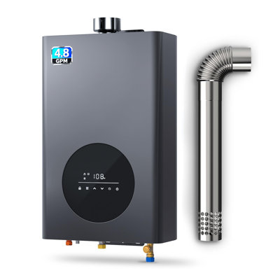 Indoor Propane Tankless Water Heater, 4.8 GPM Whole House On-Demand Hot Water System with LED Touch Display, 110,000 BTU, Vent Pipe Included