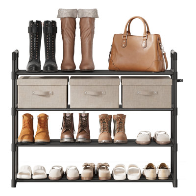Range-chaussures en métal à 4 niveaux de 36 po de largeur, empilable, ajustable pouvant contenir 20 à 24 paires pour la chambre de placard d'entrée, noir