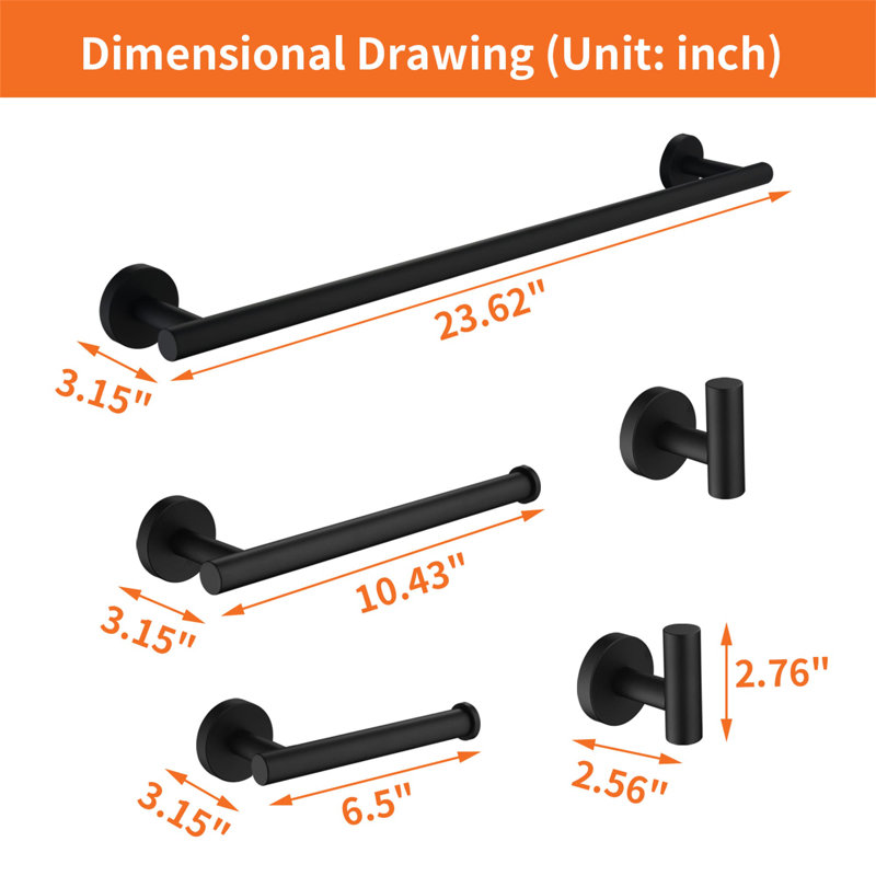 5 - Piece Bathroom Hardware Set, Matte Black