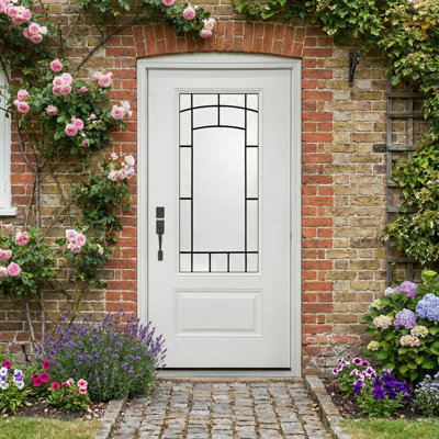 36 In. X 80 In. White Fiberglass Front Entry Door With Frosted Glass