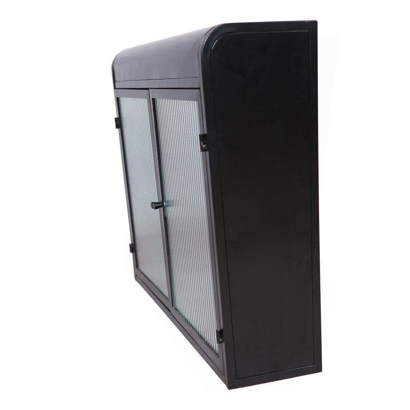 2-Door Wall-Mounted Metal Storage Cabinet With Tempered Glass Doors & Shelves For Bathroom, Kitchen, Living Room & Office