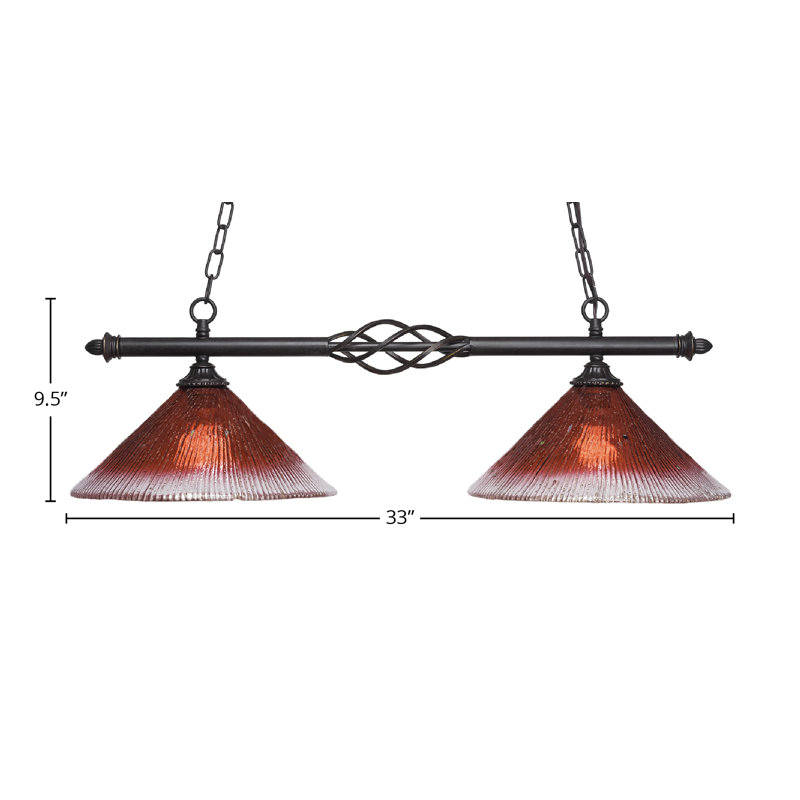 Luminaire pour îlot de cuisine 2 lumières Eleganté, fini granit foncé avec verre cristal framboise 12 po