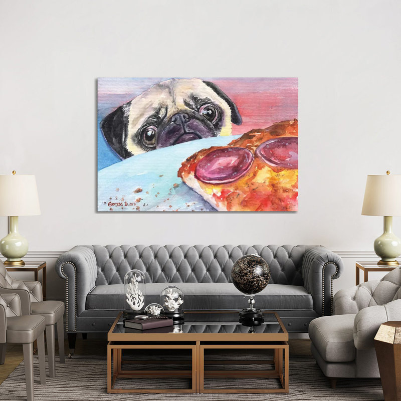 Pug And Pizza I by George Dyachenko - Wrapped Canvas Print, 152.5 cm H x 101.5 cm W