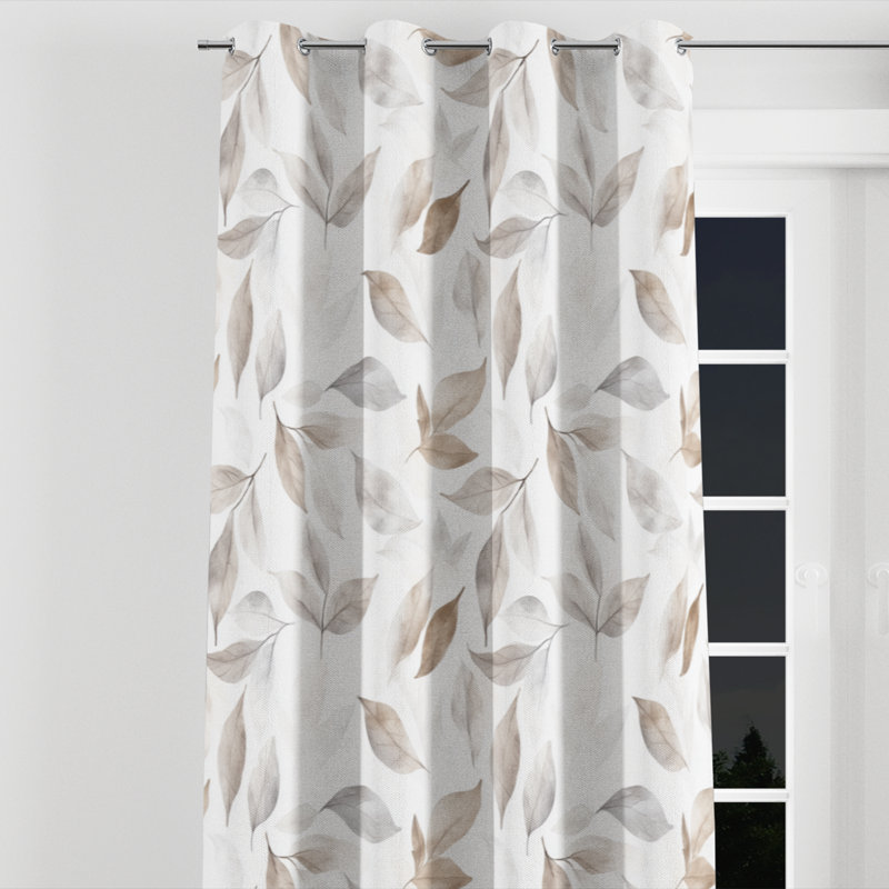 Coastal Window curtains - Grey Wabi Leaves Grommet Curtain - 1 Panel, 52" W x 63" L, Silver Grommets