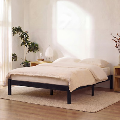 Lit plateforme classique en bois massif, grand lit, finition naturelle, aucun sommier requis, assemblage facile