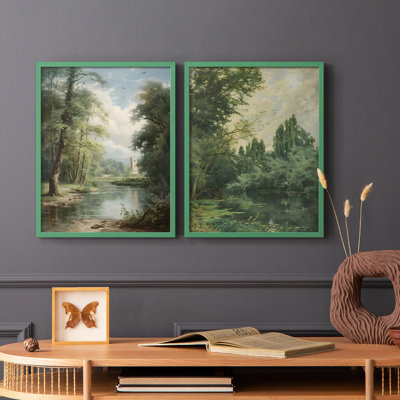 «Vintage Landscape CXCV III», reproduction encadrée de qualité supérieure - prête à être accrochée - aucun clou requis - aucun clou requis