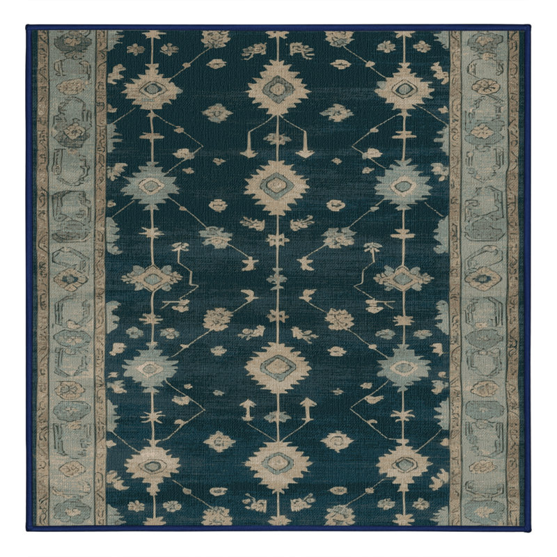 Machine Washable Overdyed Blue Area Rug, Square 3'