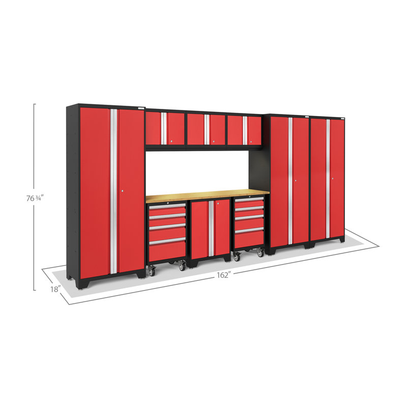 Bold Series 10 Piece Garage Complete Storage System, Bamboo, Red