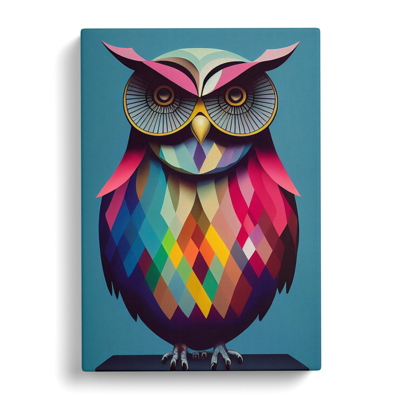 Geometric Owl No.5 Abstract - Wrapped Canvas Print, 50cm H x 35cm W x 3cm D