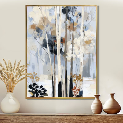 «White and Black Birch Trees Forest Panorama - Birch Wall Decor, White Nature», art mural encadré