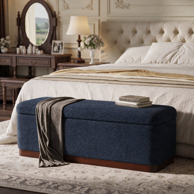 Banc de rangement rembourrÃ© moderne en bouclÃ© de 117 cm avec base en bois massif et compartiment dissimulÃ©