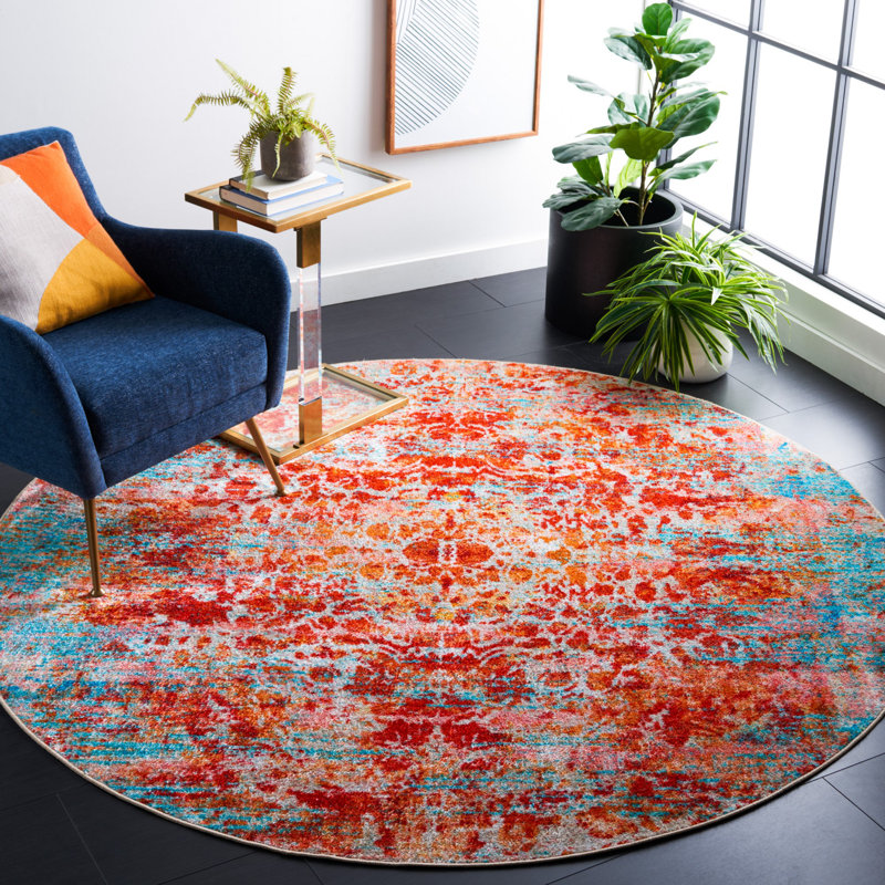 Whaleyville Performance Machine Washable Abstract Rug, Round 6'7"