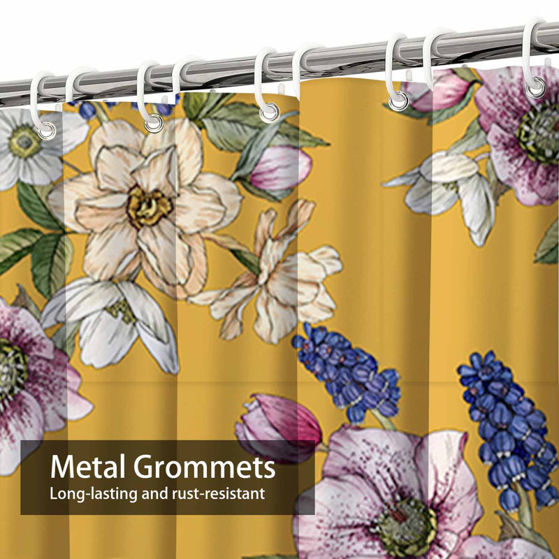 Rideau de douche à motif floral avec 12 crochets, L 72 po x l 72 po