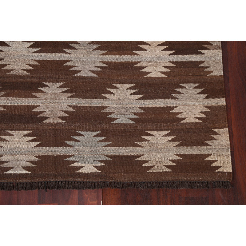 Tapis brun à motif géométrique kilim 5 x 7