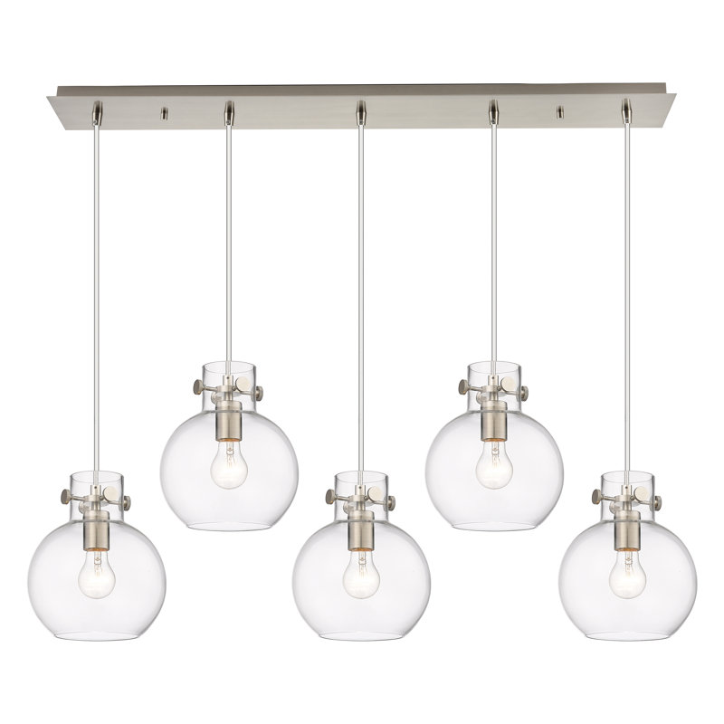 Luminaire suspendu sphère 5 lumières Amrith, Transparent, Nickel satiné brossé