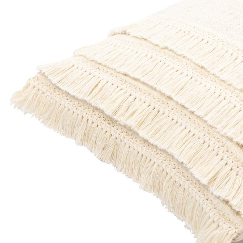 Light Gray Fringed Cotton 18" Square Throw Pillow