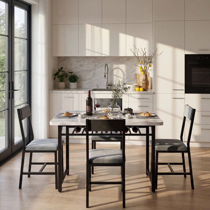 Modern Style 5-Piece Dining Table Set with Rectangular Faux Marble Top Dining Table and 4 Velvet Upholstered Dining Chairs, 4-Person Dining Set with Under-Table Storageerson Dining Set with Under-Table Storage