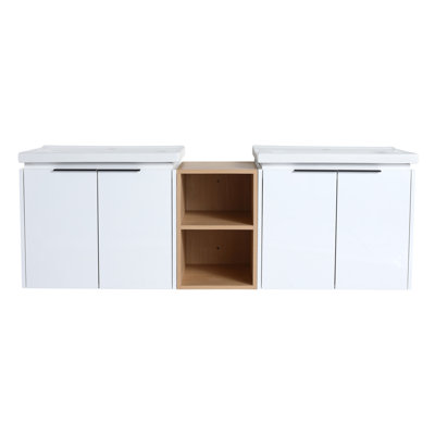 Meuble-lavabo à fermeture en douceur de 60 pouces avec lavabo et petites tablettes de rangement