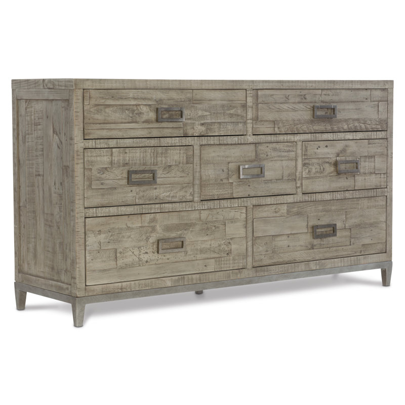 Shaw 7 Drawer 64" W Solid Wood Dresser, Highland Park - Morel Finish