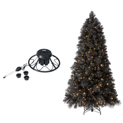  Base de support d'arbre rotative avec arbre de vacances pré-éclairé 6,5 pi Snowdrift, noir