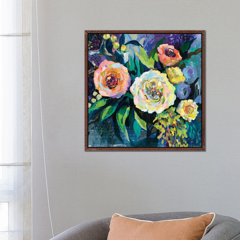 Walk in the Garden 1 Piece Painting on Canvas, 66.04cm H x 66.04cm W x 3.81cm D, Classic Brown Wood Framed