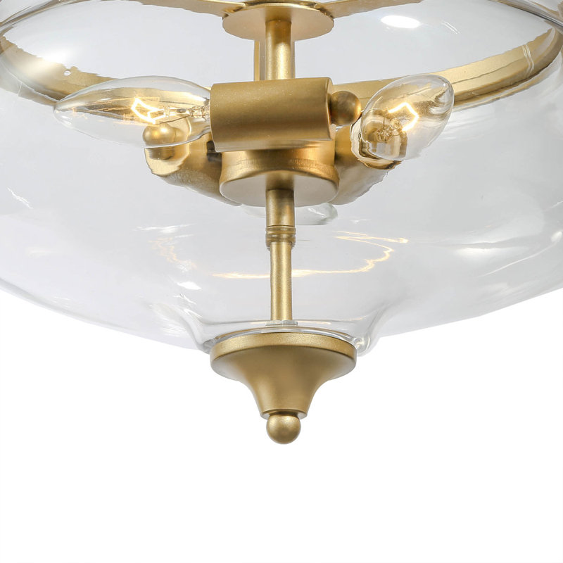 Kewaunee 3 - Light Drum Urn Kitchen Island Pendant Light with Glass Shade, Gold