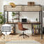 Metal Loft Bed with Desk and Shelves, Space - Saving Multifunctional Bed Frame