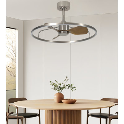 27.56" 3 Blade Modern Ceiling Fan With Light Flush Mount Metal Ceiling Fan with LED Light and Remote