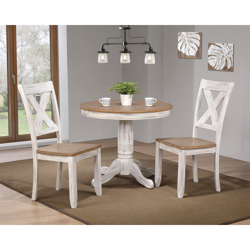 Wilkey Round Solid Wood Dining Table, Distressed White