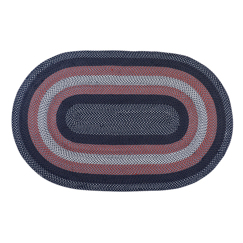 Tapis rouge / bleu tressé à la main Enika, Ovale 5 pi x 8 pi