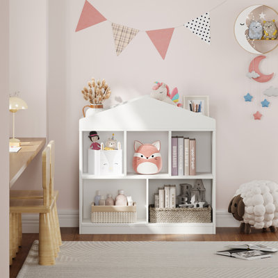 Organisateur de rangement pour jouets blanc à 5 casiers - armoire en bois pour enfants et bibliothèque