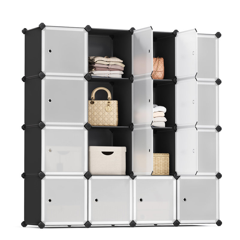 16 Pair Stackable Shoe Storage Cabinet, Black/White
