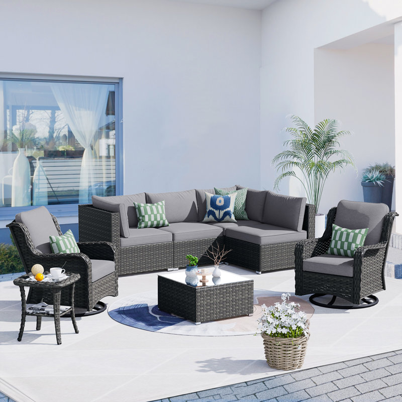 Ensemble de conversation avec coussins pour 6 personnes, Gris