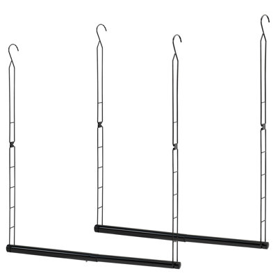 Hanging Closet Rod, Adjustable Width And Height Closet Hanging Organizer, Space-Saving Clothes Hanging Bar, Closet Extender Hanging Rod Double Closet Hanging Rod, 2 Pack Black