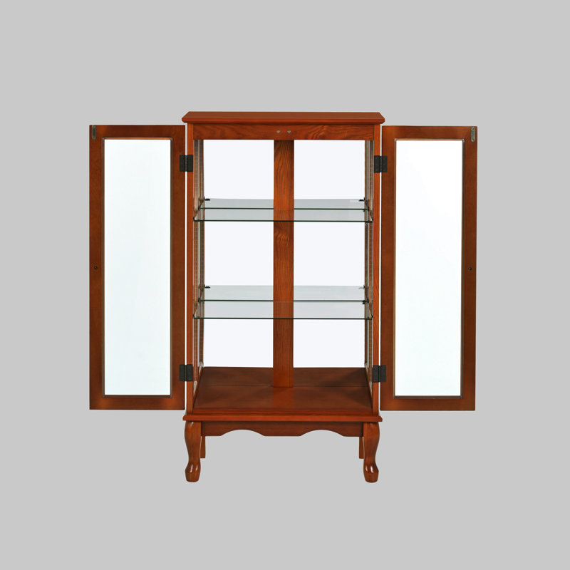 Curio Cabinet Lighted Curio Display Cabinet With Adjustable Shelves And Mirrored Back Panel, Tempered Glass Doors (Dark Walnut, 3 Tier), (E26 Light Bulb Not Included)
