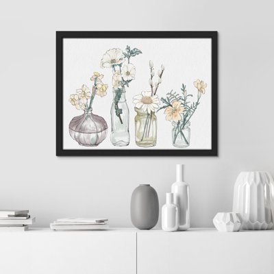 «Botanical Elegance Watercolor - Delicate Flowers In Glass Vases Illustration Modern Minimalist» sur papier