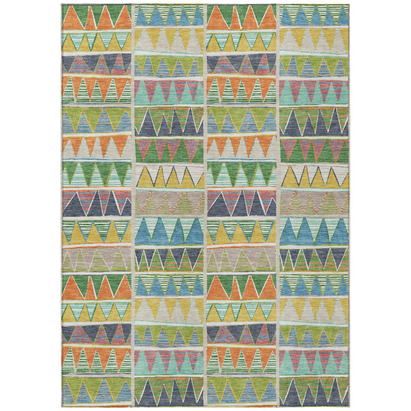 Tapis géométrique intérieur / extérieur lavable à la machine Husby ACN2205, Rectangle 8 pi x 10 pi