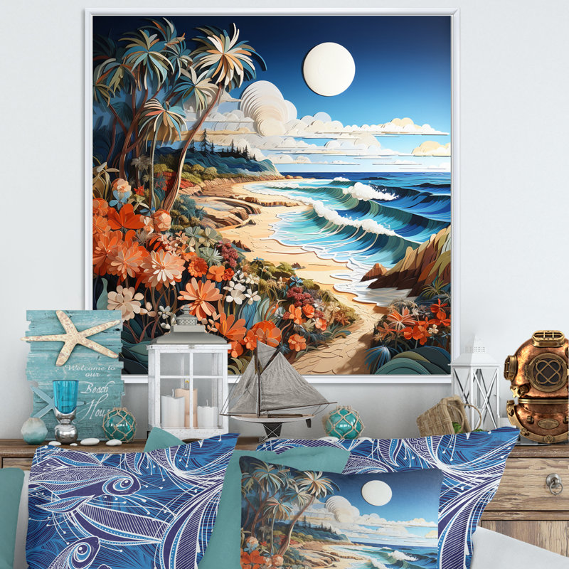 Coastal Escape II - Nautical & Beach Canvas Wall Art, H 30 po x l 30 po x P 1 po, Cadre flottant blanc