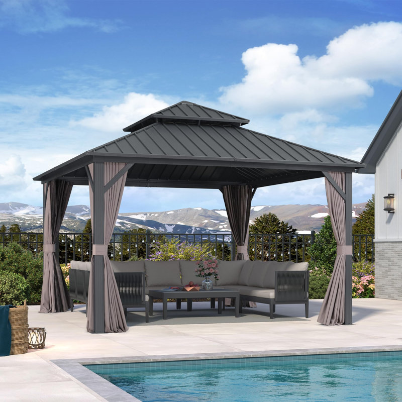 PURPLE LEAF Hardtop Gazebo Permanent Gazebo with Galvanized Steel Double Roof for Patio Lawn Garden