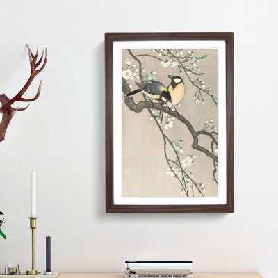 Tits on a Cherry Branch by Ohara Koson - Framed Print