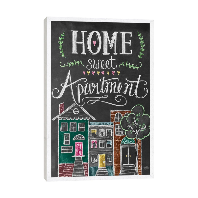 Home Sweet Apartment - Print on Canvas, 66.04cm H x 45.72cm W x 3.81cm D, White Floater Framed