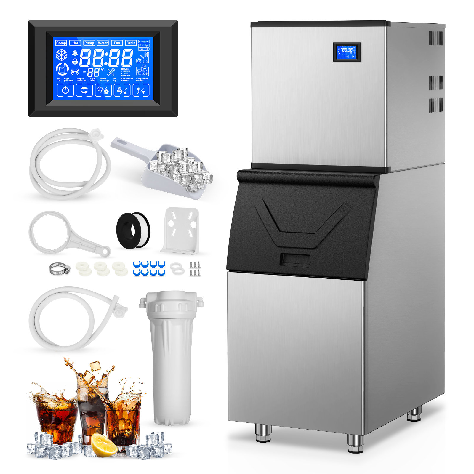 Velivi Commercial Ice Maker 500 lb.Daily Freestanding Ice Machine with