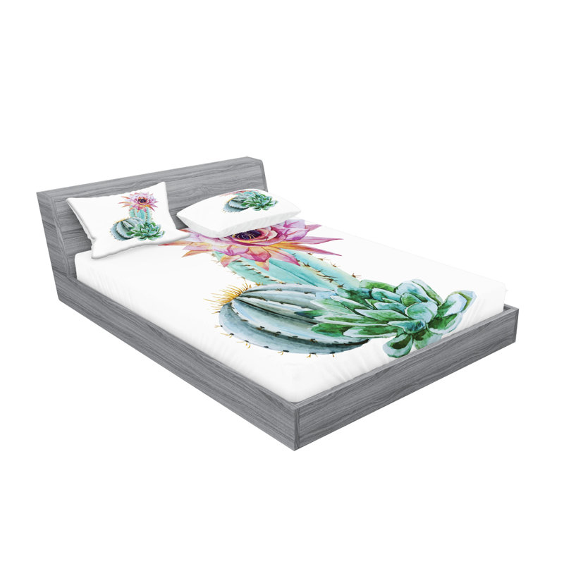 Drap-housse et coussin décoratif naturels Ambesonne, rose, vert et bleu, California King Sheet Set + 5 Additional pieces