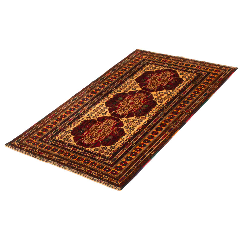 Tapis rectangulaire en laine nouvel âge de conception unique 3 pi 8 po x 6 pi 6 po ivoire et rouge