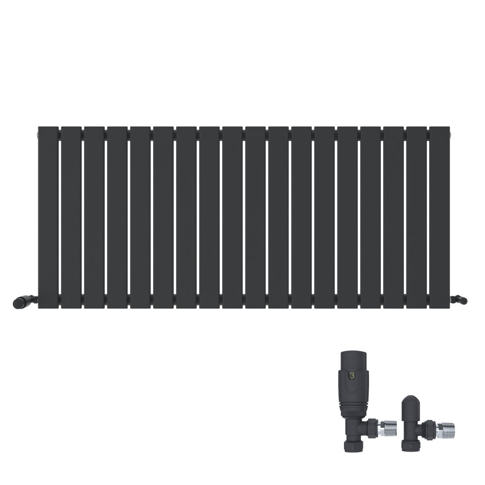 iBathUK Belgravia Horizontal Single Slim Flat Panel Radiator Angled Valve