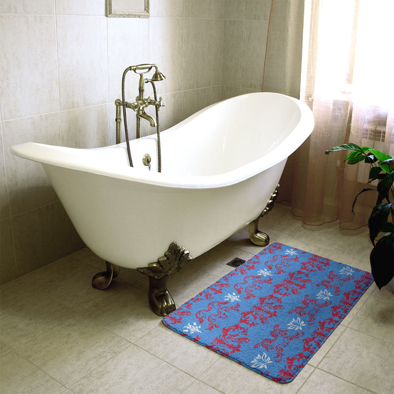 Tapis pour salle de bain Houston, Rouge / bleu clair / blanc, l 21 po x L 34 po