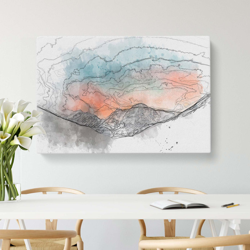 Sunrise over a Mountain in Abstract - Wrapped Canvas Drawing - Wrapped Canvas, 60cm H x 91cm W x 3cm D